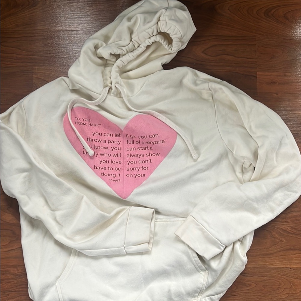 Cream Hoodie with Pink Heart Graphic To You From Harry